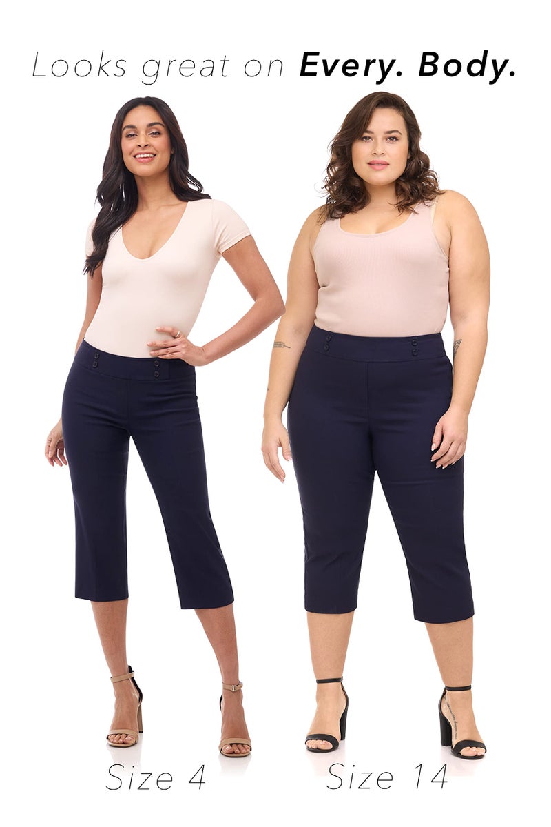 Rekucci Women’s Comfort Stretch Pull-On Capri Pants with Button Detail – Everyday Casual Wear (14, White) - Image 4