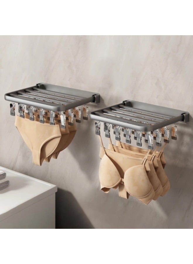 GGEROU Clothes Drying Rack Wall Mount, Sock Drying Rack with 24 Clips,Aluminum Alloy Laundry Drying Rack for Socks, Towels, Bras, Lingerie, Baby Clothes - Image 2