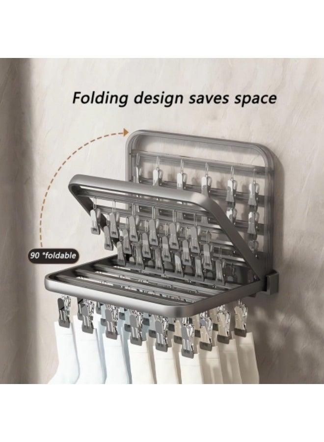 GGEROU Clothes Drying Rack Wall Mount, Sock Drying Rack with 24 Clips,Aluminum Alloy Laundry Drying Rack for Socks, Towels, Bras, Lingerie, Baby Clothes - Image 3