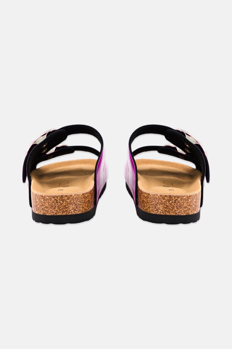 XOXO Women Slip On Cork Sandals, Metallic Fuchsia - Image 3