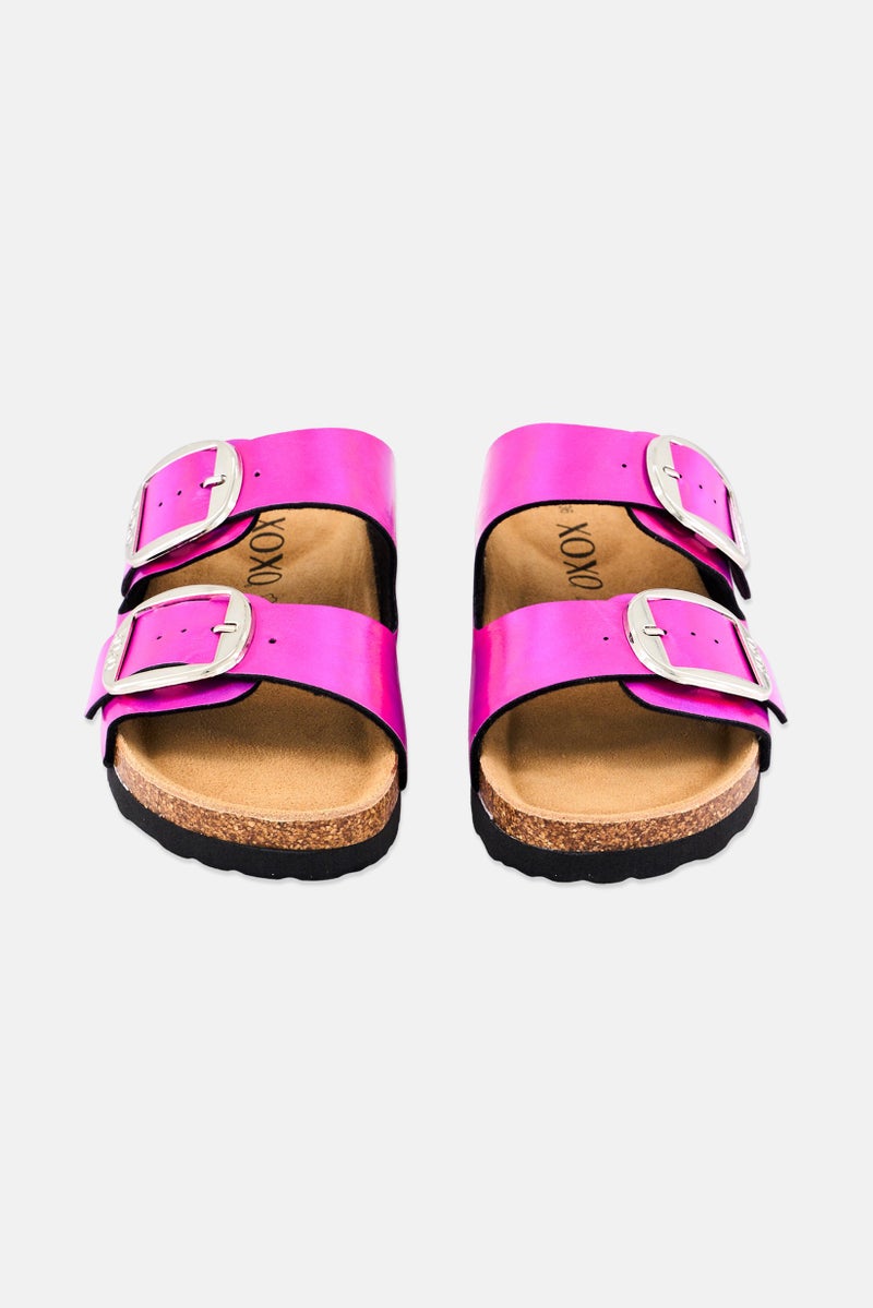 XOXO Women Slip On Cork Sandals, Metallic Fuchsia - Image 4