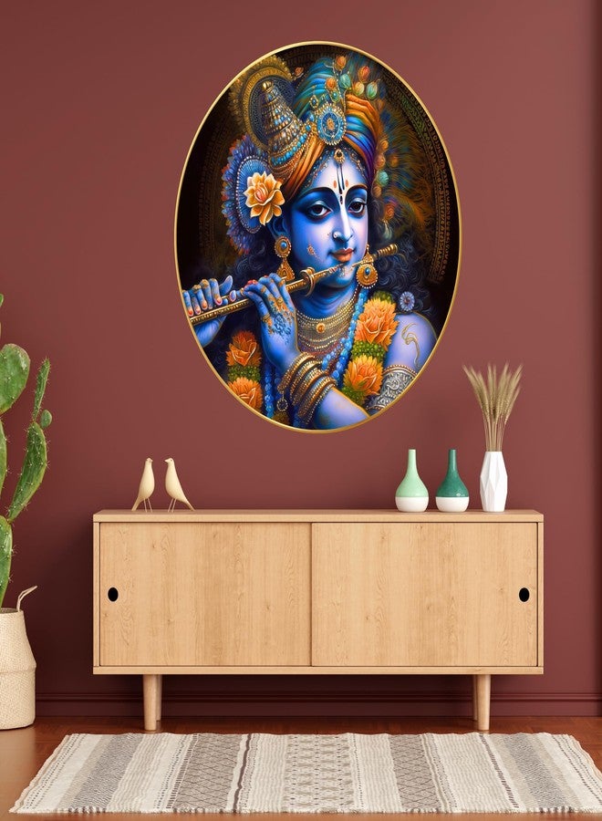 Arkasto Modern Radha Krishna Wall Painting with Frame - Sparkle Glossy Round Golden Framed Large Painting for Living Room, Bedroom, Office, Home Wall Decoration (Design 22, 60 cm * 60 cm) - Image 3
