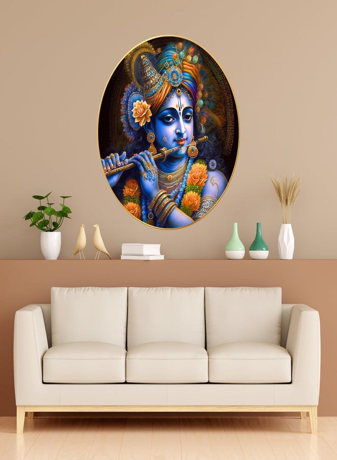 Arkasto Modern Radha Krishna Wall Painting with Frame - Sparkle Glossy Round Golden Framed Large Painting for Living Room, Bedroom, Office, Home Wall Decoration (Design 22, 60 cm * 60 cm) - Image 2