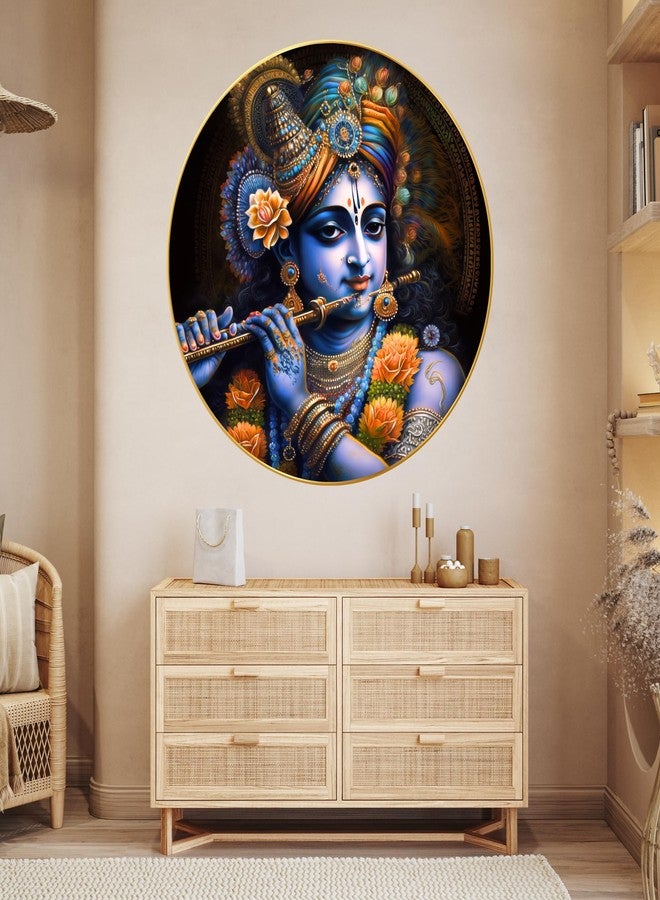 Arkasto Modern Radha Krishna Wall Painting with Frame - Sparkle Glossy Round Golden Framed Large Painting for Living Room, Bedroom, Office, Home Wall Decoration (Design 22, 60 cm * 60 cm) - Image 5