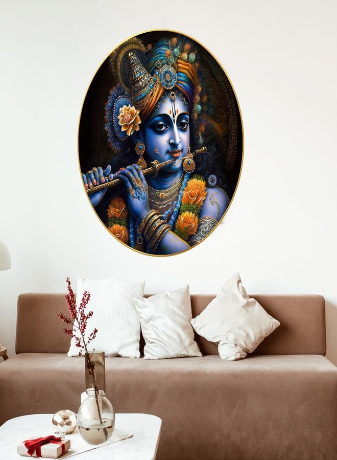Arkasto Modern Radha Krishna Wall Painting with Frame - Sparkle Glossy Round Golden Framed Large Painting for Living Room, Bedroom, Office, Home Wall Decoration (Design 22, 60 cm * 60 cm) - Image 4