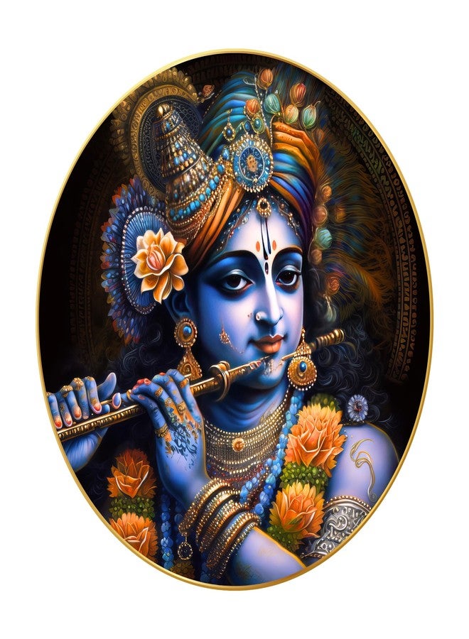 Arkasto Modern Radha Krishna Wall Painting with Frame - Sparkle Glossy Round Golden Framed Large Painting for Living Room, Bedroom, Office, Home Wall Decoration (Design 22, 60 cm * 60 cm) - Image 1