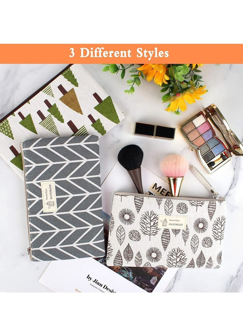 Captaintech Canvas Cosmetic Bags 3 PCS , Multifunctional Travel Toiletry Bag Printed Makeup Bags with Zipper Portable Makeup Toiletry Wash Bag Canvas Pencil Case Canvas Travel Pouch for Women Girls - Image 4