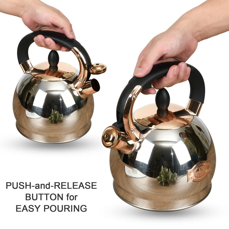 LUXGRACE Stainless Steel Whistling Tea Kettle with Metal Capsulated Bottom for Quick Heat Distribution 2.8 Quart - Image 4