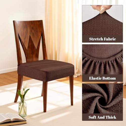 Songrey Waterproof Seat Covers for Dining Chairs Set of 4, No Rear Chair Covers, Stretch Removable Washable Chair Slipcover Protector, Chocolate - Image 4