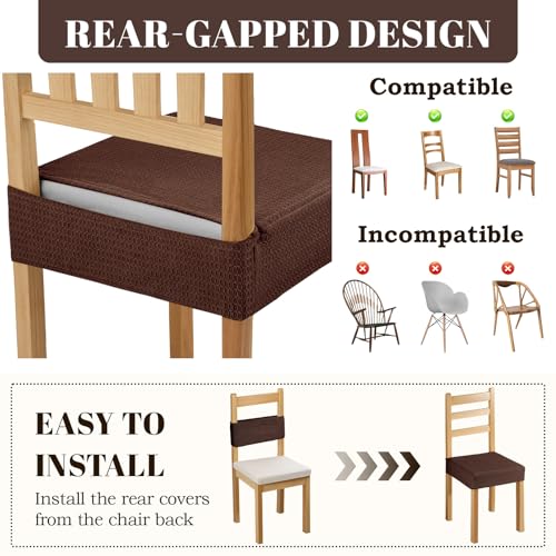 Songrey Waterproof Seat Covers for Dining Chairs Set of 4, No Rear Chair Covers, Stretch Removable Washable Chair Slipcover Protector, Chocolate - Image 5