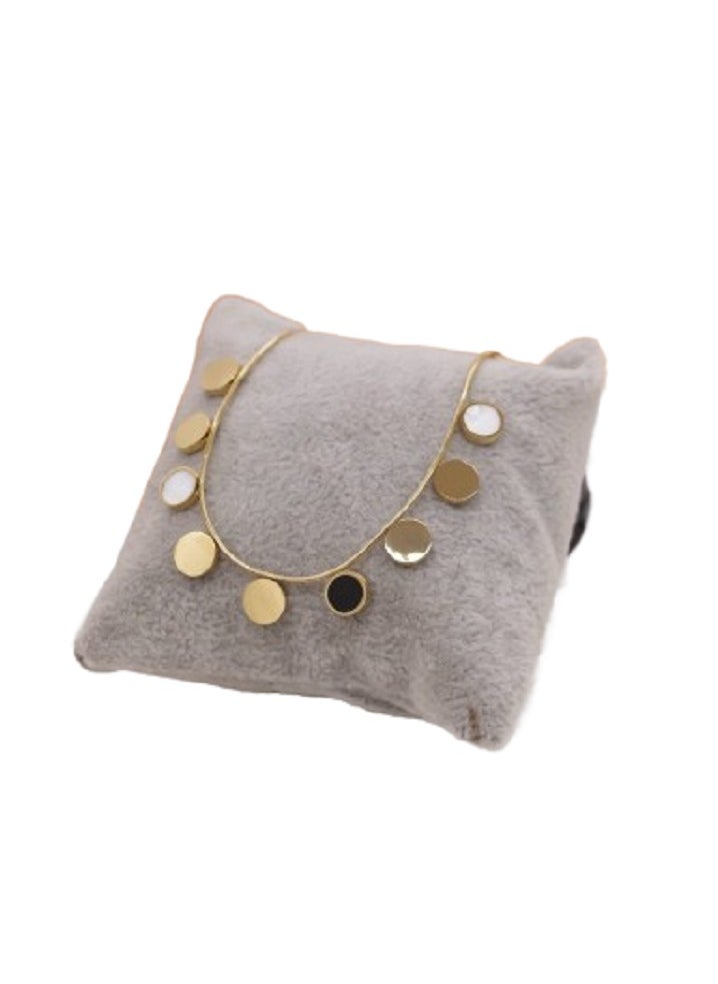 MANIKAN Elegant Gold-Tone Disc Charm Bracelet, Stainless Steel , Black and White Accents 