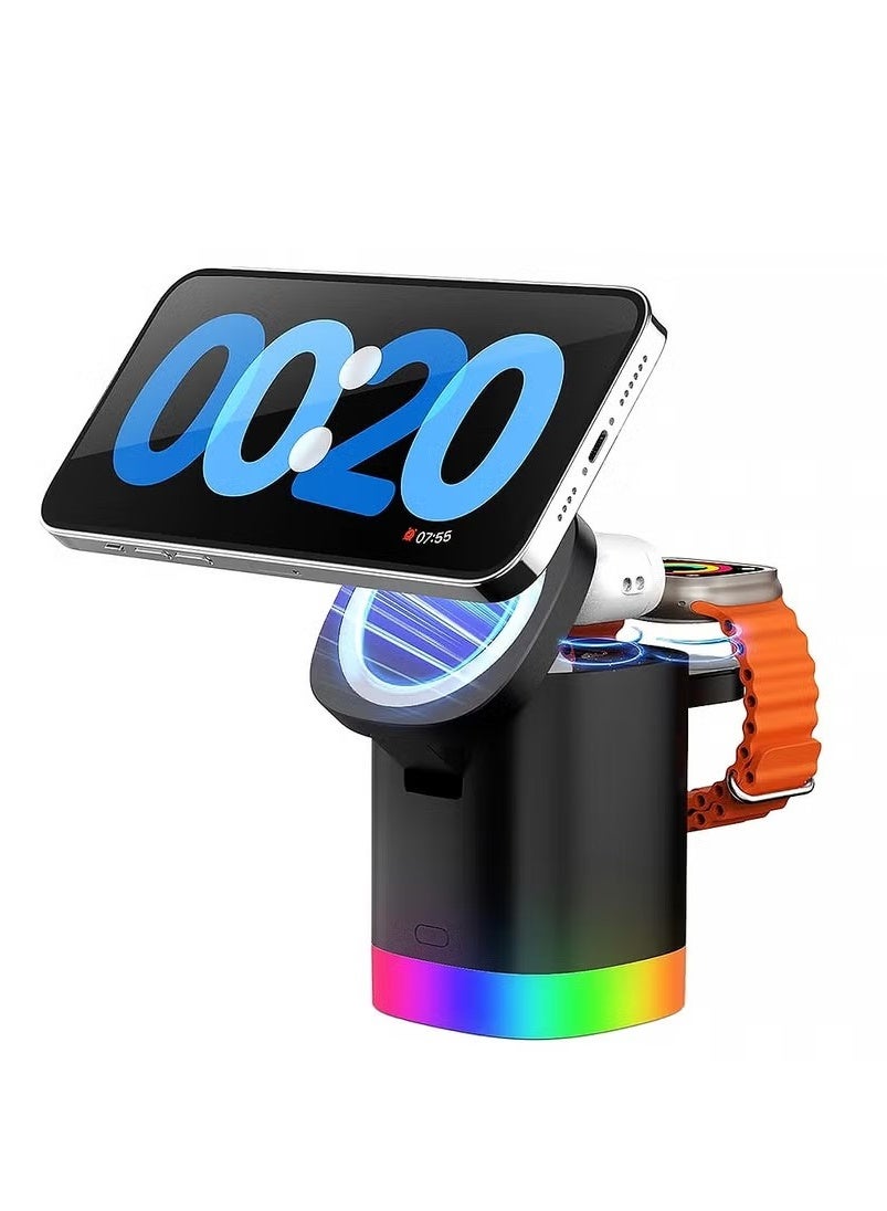 Wireless Charger for Mag-Safe Charging Station:3 in 1 Magnetic Travel Stand Charge for iPhone 16 15 14 13 12 Pro Max Plus - Apple Watch 10 9 8 7 6 5 4 3 2 SE - AirPods Pro 2/3/4