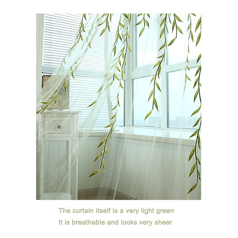 Ufurty 2 Pieces Willow Window Curtain Voile Tulle Room Salix Leaf Sheer Gauze Panel Drapes Green Color for Living Room, Bedroom, Balcony - Image 3
