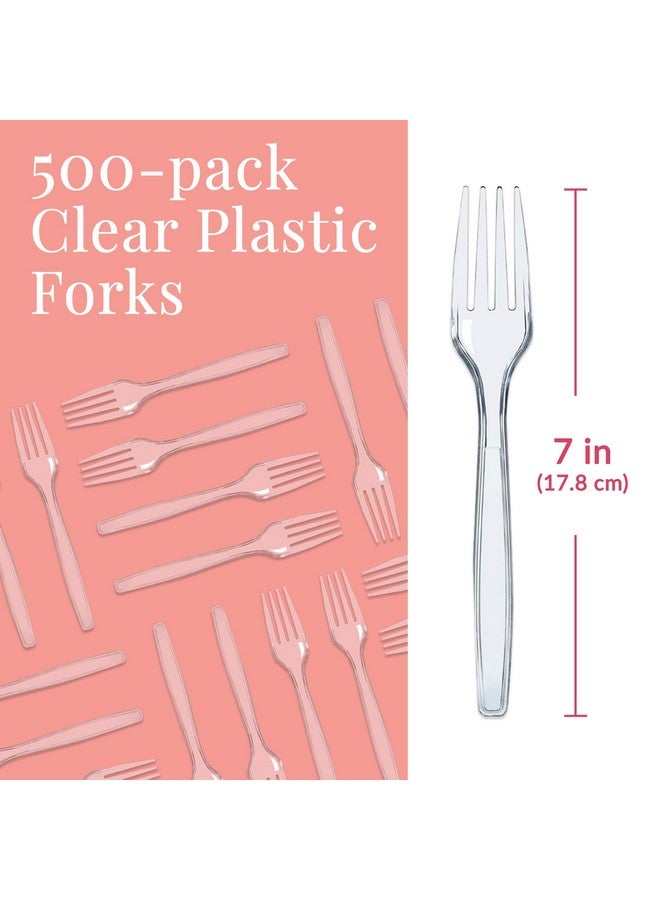 Prestee 500 Clear Plastic Forks - Heavyweight Disposable Forks, Sturdy Flatware, Elegant Fork for Parties, Bulk Disposable Silverware Set, Clear Plastic Utensils - Flatware - Image 2