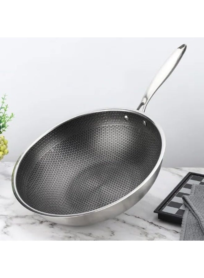 مقلاة عميقه غير لاصقة، وعاء من الفولاذ المقاوم للصدأ، مقلي شرائح اللحم المقلي على الوجهين أدوات المطبخ (28 سم) - Image 1