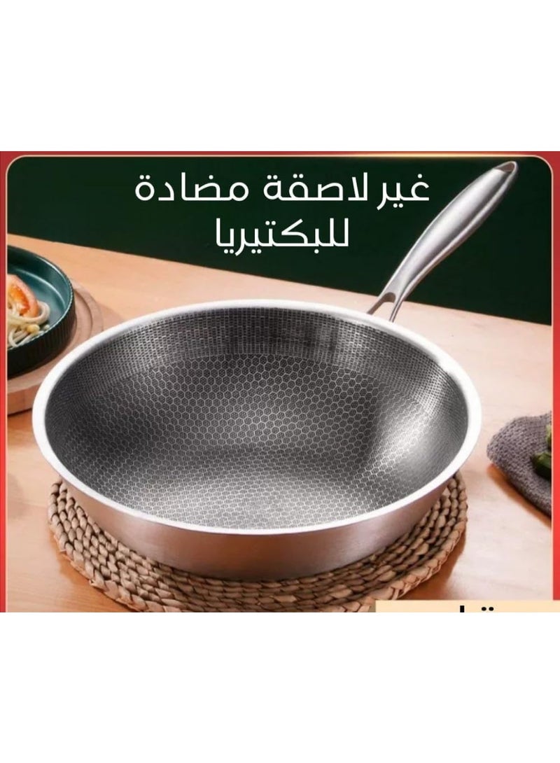 مقلاة عميقه غير لاصقة، وعاء من الفولاذ المقاوم للصدأ، مقلي شرائح اللحم المقلي على الوجهين أدوات المطبخ (28 سم) - Image 2