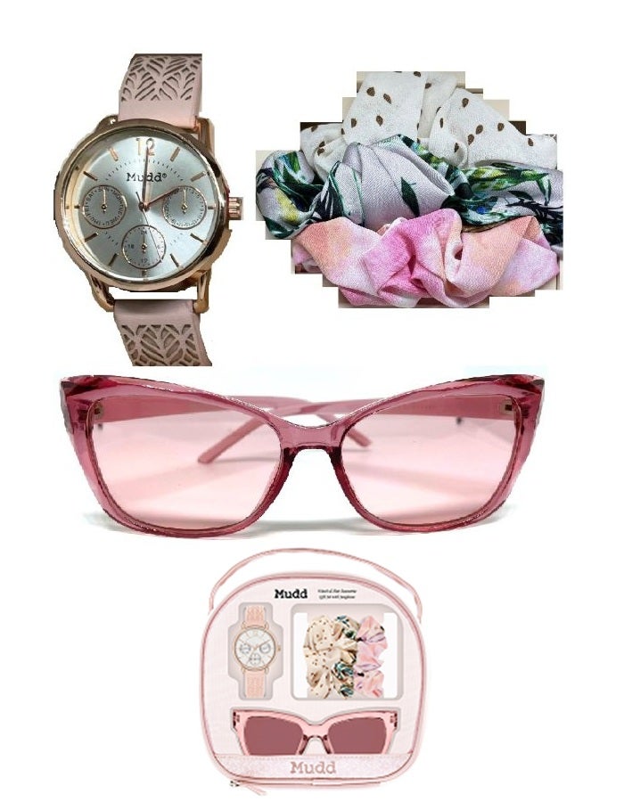 Mudd Women's Analogue Watch with Matching Sunglasses and Scrunchies Set, A0812R-42-B12 - Image 1