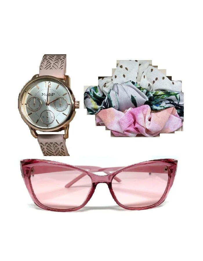 مود Mudd Women's Analogue Watch with Matching Sunglasses and Scrunchies Set, A0812R-42-B12
