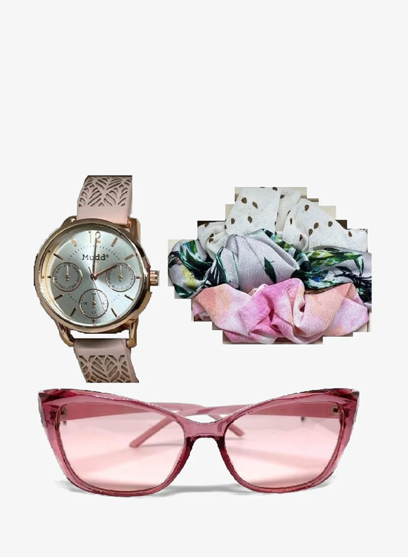 Mudd Mudd Women's Analogue Watch with Matching Sunglasses and Scrunchies Set, A0812R-42-B12