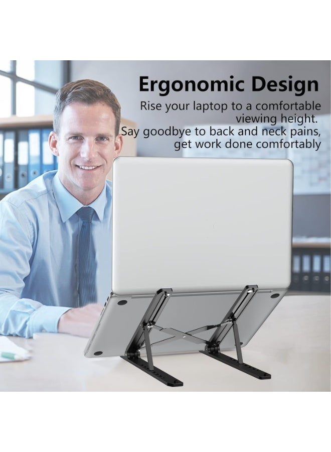SFENG Adjustable Foldable Laptop Stand, Portable ABS Notebook Riser with 7‑Level Height Adjustment, Ventilated Cooling Laptop Holder with Silicone Anti‑Slip Pads, for 10‑15.6 Inch Laptops & Tablets, Desk Office Use - Image 2