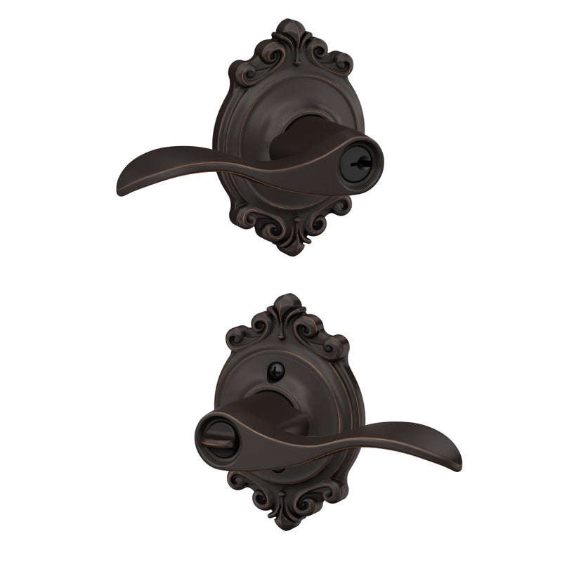 SCHLAGE Accent Lever with Brookshire Trim Keyed Entry Lock in Aged Bronze F51A ACC 716 BRK - Image 2