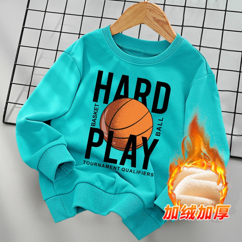 Boys And Girls Children'S Sports Joker Top Cotton Fleece-Lined Thickened Sweat - Image 1