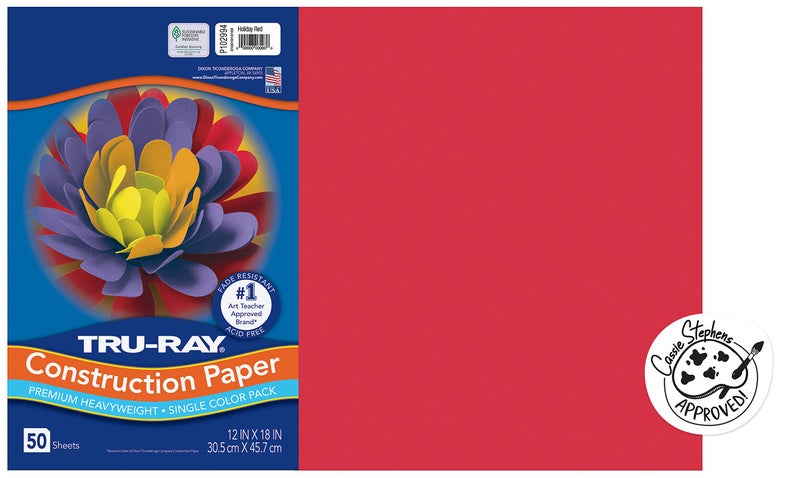 TRU-RAY PACON Tru-Ray Sulphite Construction Paper, 12 x 18 Inches, Red, 50 Sheets (102994) - Image 1