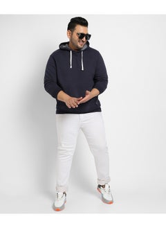 Instafab Plus Instafab Plus Men's Navy Blue Pullover Hoodie With Contrast Drawstring  - Image 4