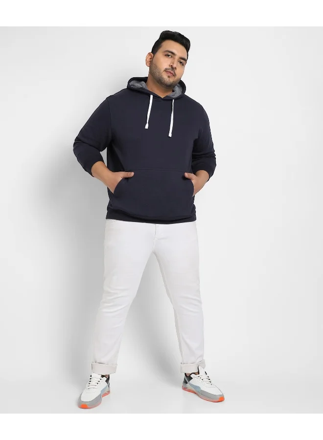 Instafab Plus Instafab Plus Men's Navy Blue Pullover Hoodie With Contrast Drawstring