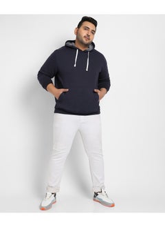 Instafab Plus Instafab Plus Men's Navy Blue Pullover Hoodie With Contrast Drawstring  - Image 3