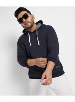 Instafab Plus Instafab Plus Men's Navy Blue Pullover Hoodie With Contrast Drawstring  - Image 1