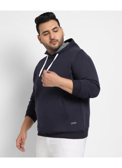 Instafab Plus Instafab Plus Men's Navy Blue Pullover Hoodie With Contrast Drawstring  - Image 5