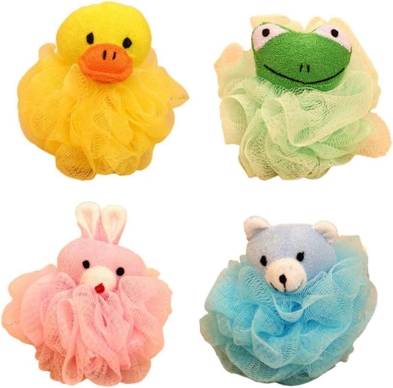 Beaupretty Bathtub Loofah Sponge Loofah Sponge 4Pcs Cartoon Bath Mesh, Frog Rabbit Shower Balls Body Cleaning Scrubber for Girls Bath Sponge Bath Sponge Loofah Sponge