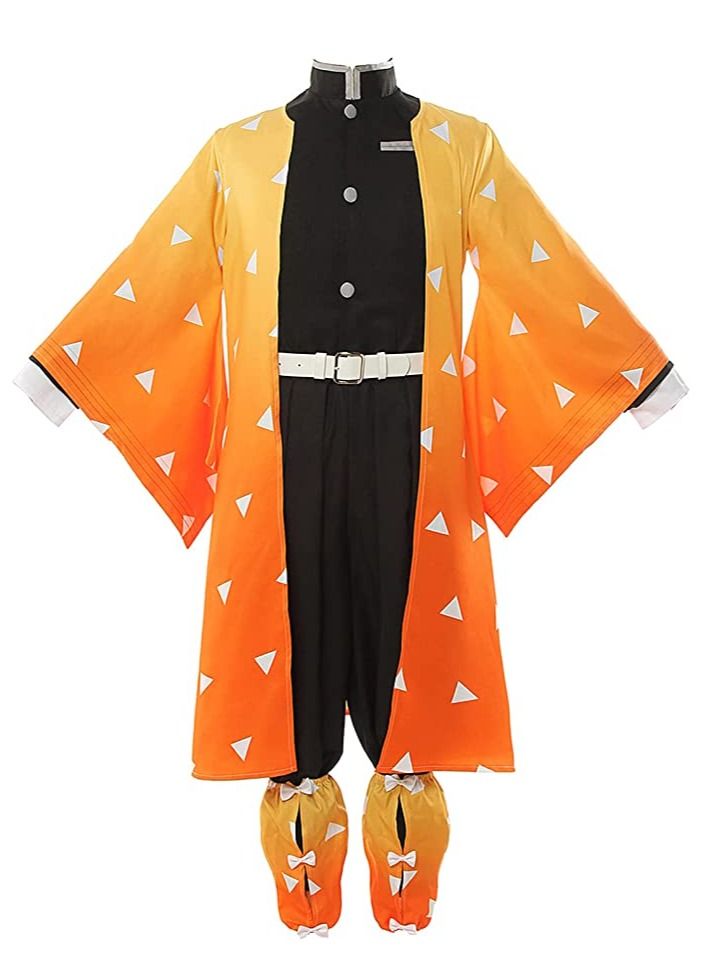 Brain Giggles Demon Slayer Costume, Zenitsu  Agatsuma Kimono Anime Outfit - Halloween Costume for Kids and Adults - Image 1