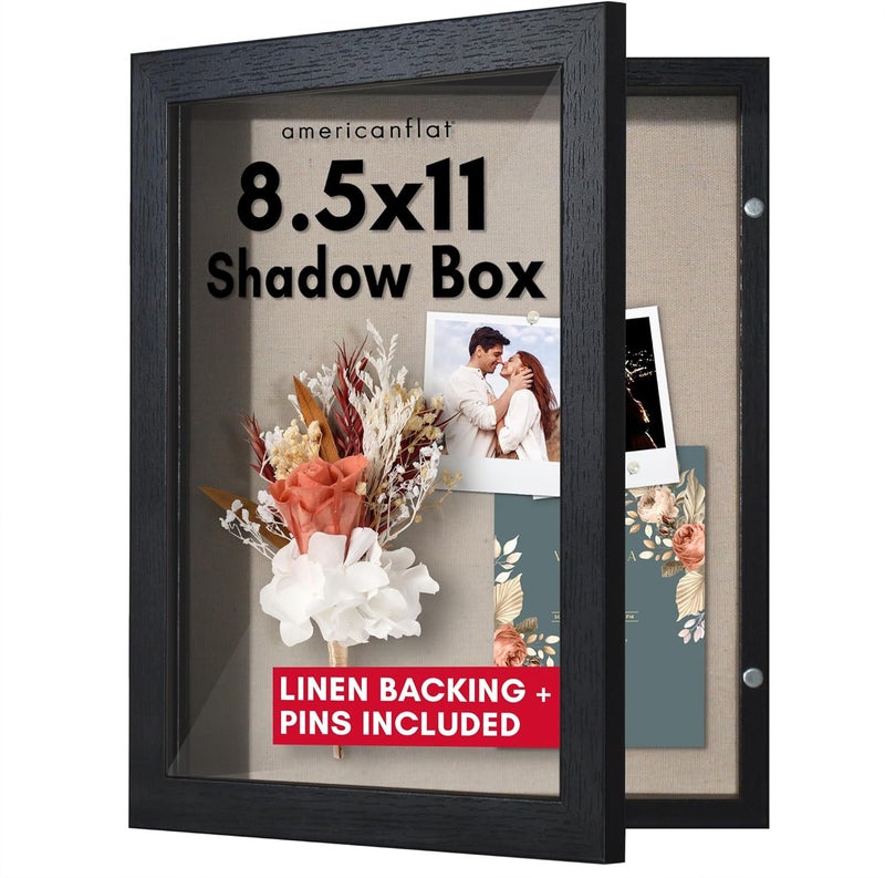 Americanflat Front Opening 8.5x11 Shadow Box Frame with Shatter-Resistant Glass - Silhouette Collection - Shadow Box Display Case for Tabletop and Wall Display - Black - Image 1