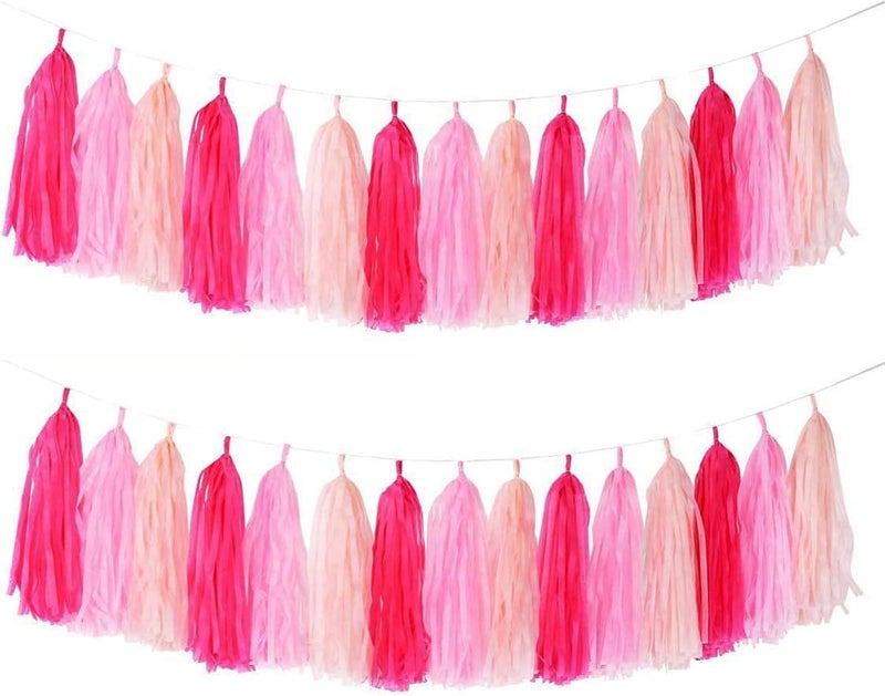GAKA Hot Pink Light Pink Tissue Paper Tassels Garland Tassel Banner for Party Decorations,15 PC - Image 1
