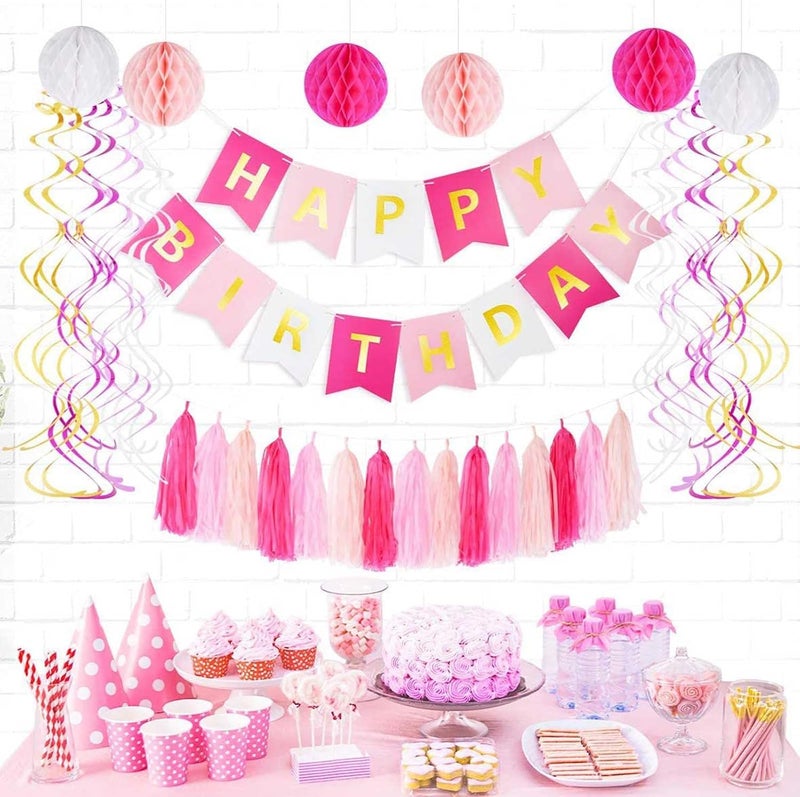 GAKA Hot Pink Light Pink Tissue Paper Tassels Garland Tassel Banner for Party Decorations,15 PC - Image 3