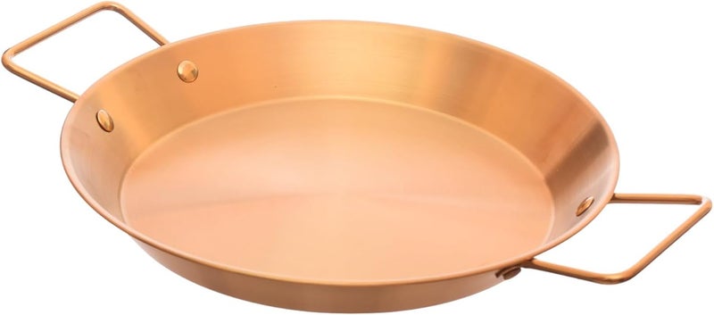 A stainless steel serving tray, gold-colored with a gold coating, 28 cm in diameter, comes with a secure handle. It features easy cleaning and a durable design. - Image 2