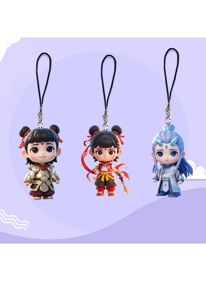 KUYING Nezha 2 Magic Children Roaring Sea Lotus Cake CP Mobile Chain Pendant 3-Piece Set  - Image 1
