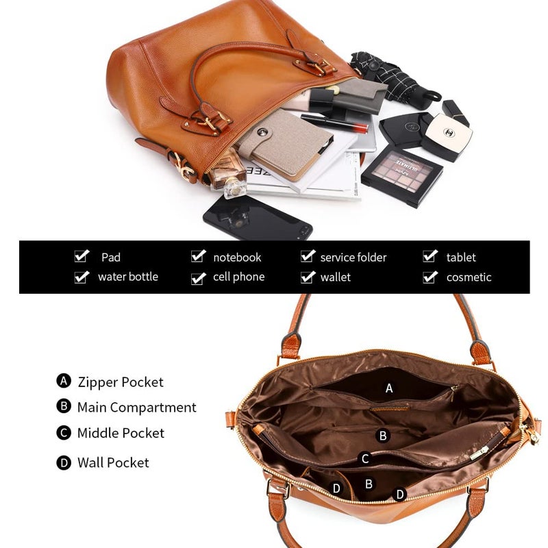 Kattee Genuine Leather Handbags Tote Shoulder Bag for Woman Satchel Designer Purse Top Handles Crossbody Bag Large Capacity - Image 4