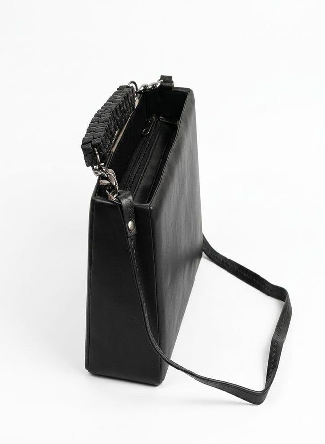 NeoCraft Women's PU Leather Sling Bag with Chain Detail, Crossbody Shoulder Handbag, Trendy Purse for Office, Casual, Party & Daily Use (Black) - Image 3