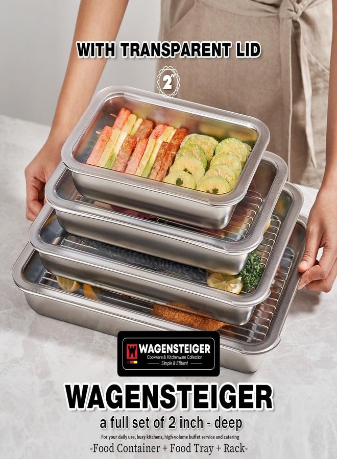 طقم أواني تحضير الطعام من الفولاذ المقاوم للصدأ من WAGENSTEIGER مع رف وغطاء شفاف، طبق خزفي، صينية تحميص للفرن أو البوفيه أو للتتبيل (رقم 3) - Image 5