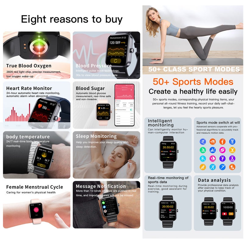 Smart Watch 1.91 Inch HD IPS Screen Pink Milan Steel - 3rd Gen Calibration IP67 Waterproof Health Monitoring Watch for Men’s Fitness & Daily Health Tracking - Image 4
