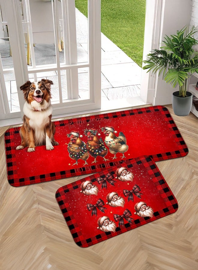 2 PCS Christmas Sponge Rugs Set, Cushion Floor Carpet, Waterproof, Oil Resistant and Anti-Fatigue PU Standing Mat for Kitchen, Floor, Office, Sink, Laundry 45*75CM+45*120CM - Image 1