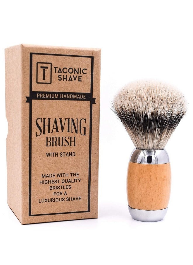 taconic shave 'S Extra Dense 100% 3-Band Silvertip Badger Luxury Shaving Brush -Deluxe Beechwood And Chrome Handle - Shaving Stand Included  - Image 4