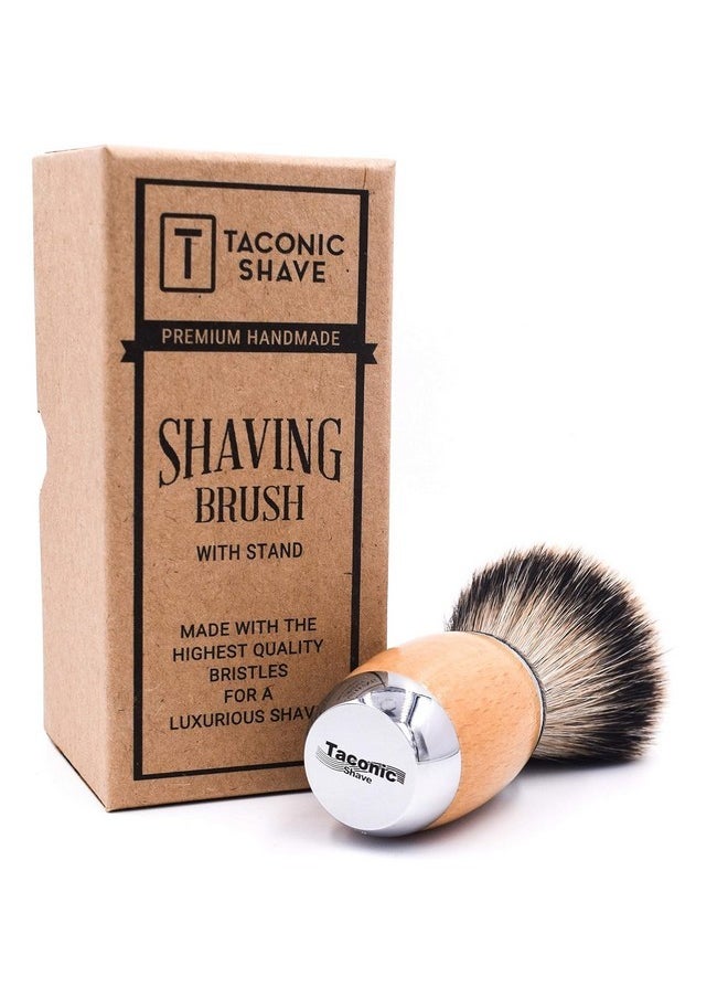taconic shave 'S Extra Dense 100% 3-Band Silvertip Badger Luxury Shaving Brush -Deluxe Beechwood And Chrome Handle - Shaving Stand Included  - Image 2