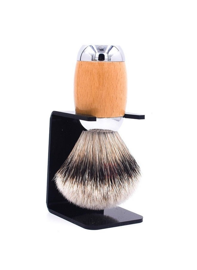 taconic shave 'S Extra Dense 100% 3-Band Silvertip Badger Luxury Shaving Brush -Deluxe Beechwood And Chrome Handle - Shaving Stand Included  - Image 3