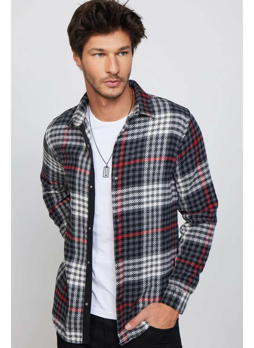 Tudors Slim Fit Slim Fit Flap Double Pocket Checked Lumberjack Men's Shirt