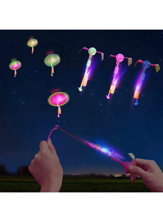 25Pcs LED Flying set, 25 Slingshot+25 Glow Helicopter, Flying Toy Outdoor Toys Glow in the Dark Party Supplies Party Favors for Age 8-12,4-8 - Image 1