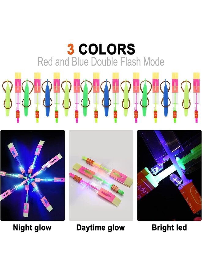 25Pcs LED Flying set, 25 Slingshot+25 Glow Helicopter, Flying Toy Outdoor Toys Glow in the Dark Party Supplies Party Favors for Age 8-12,4-8 - Image 3